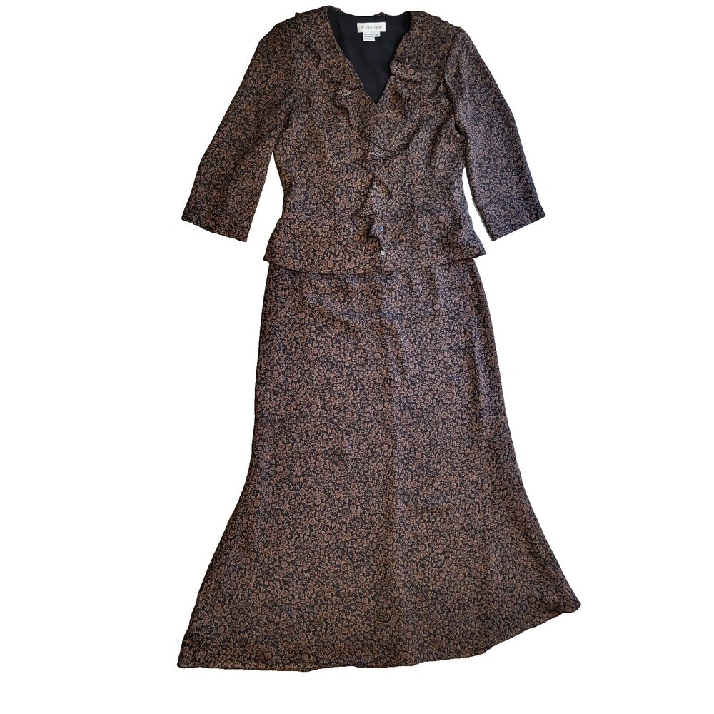 soft gothic vintage dress 2 pc. ruffle 10 dark academia botanical leaf print 90s